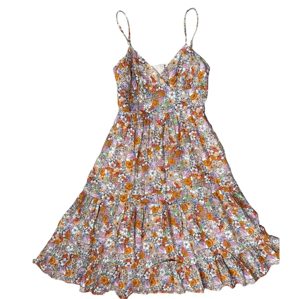 Anthropologie Maeve V Neck Spaghetti Straps Floral Open Back Orange Dress Size 2 - Picture 4 of 10
